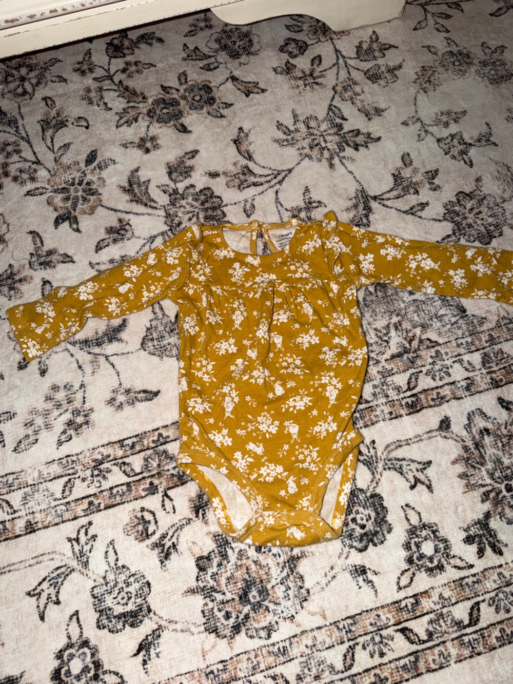 Carter's Mustard Yellow Floral Rabbit Long-Sleeve Baby Bodysuit